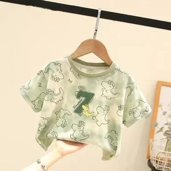 Cotton Children s Summer Tie Dye Full Print Round Neck Short Sleeved T-shirt Top for Boys Girls and Children 90