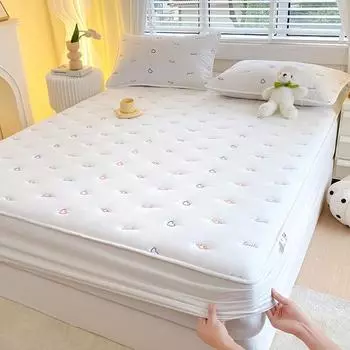 Cotton Class A Soybean Padded Cotton Embroidered Sheet Cover Three-Piece Protective Cover All-Inclusive Dust Cover pillowcase 48 * 74cm/pair