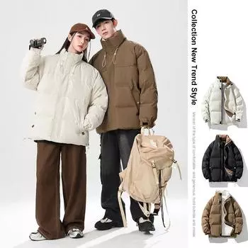 Cotton Coat Couple s Jacket Winter New Thickened Warm Casual Bread Coat Trendy Brand Sports Fashion Stand Collar Cotton Jacket M