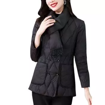 Cotton Coat for Women with Scarf Warm Jacket Slim Winter Clothes New Double-breasted Thickened Cotton Clothing S чёрный