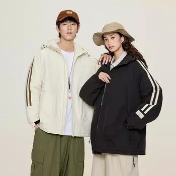 Хлопковое пальто мужское зимнее новое парное утолщенное теплое мужское пальто модный бренд свободное с капюшоном повседневное хлопковое пальто M