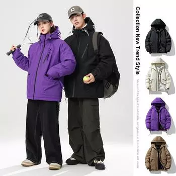 Cotton coat men s winter new thickened solid color bread coat men s and women s student trendy loose couple cotton coat men M