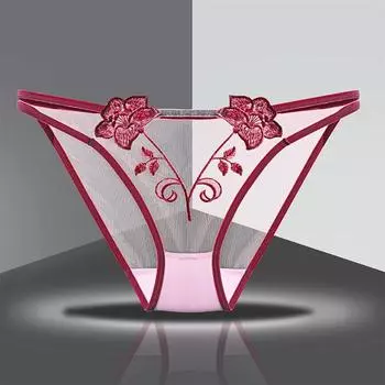 Cotton Crotch Mid Waist Mesh Briefs Hollow Out Mesh Transparent Underpants Female M