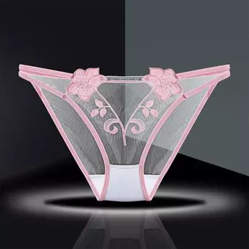 Cotton Crotch Women s Flower Embroidery Panties Hollow Out Mesh Transparent Underpants Female M