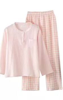 Cotton Double Soft and Long Cute Loungewear for Sensitive Perfect Gift Salmon Women s Spring/Summer Pajamas, 100% Gauze, Comfortable, Sleeves, Skin,