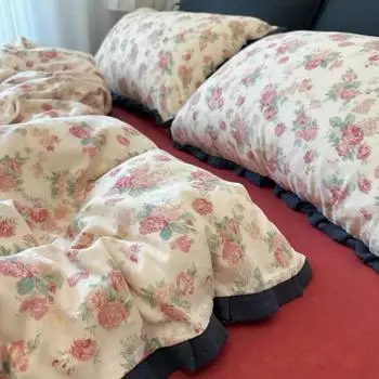 Cotton Double Yarn Bed 4Pcs Set French Girl Lace Pure Cotton Bed Sheet Quilt Cover 1.2 m 3pc quilt 1.5*2m