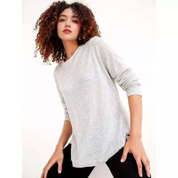 Cotton Elastic Brushed Double Layer Lightweight Sweater T-shirt Pullover Hemp Gray (Flower line) S