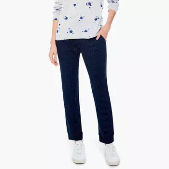 Cotton Elastic High Waist Casual Pants with Pockets Fashion Plus Size Navy blue fine white line S