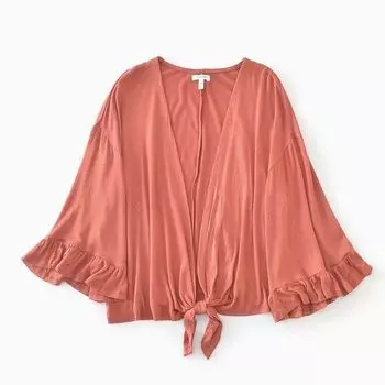 Cotton Elastic Lotus Leaf Speaker Penetration Fashion Chubby Girl Cardigan Dark orange red XL
