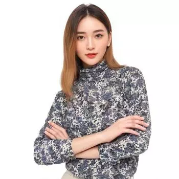 Cotton Elastic Turtleneck 24 Spring Chubby Girl Outer and Inner Wear T-shirt Blue leopard print M