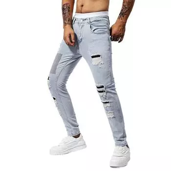 Cotton-Embroidered Ripped Print Fashion Men s Jeans 29 синий