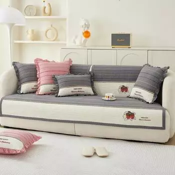 Cotton Embroidered Sofa Cushion for All Seasons, Color-blocked Fabric, Non-slip Cushion Cover, Cotton New Sofa Towel 70*70cm