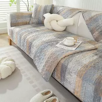 Cotton Fabric Combination Neutral Genuine Leather Art-Sofa Meet 40*40cm random cushion 4 (style color random)