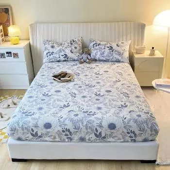 Cotton Fitted Sheet Printing Bed Cover Four Corners With Elastic Band Mattress Cover Twin Full Queen King pillowcases48x74cmx2
