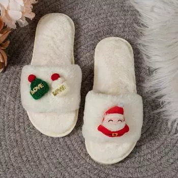 Cotton For Ladies Fashion Winter Plush Open Toe Flat Bottom Home Floor Footwear woman Slippers Zapatillas de algodn para mujer 36 бежевый