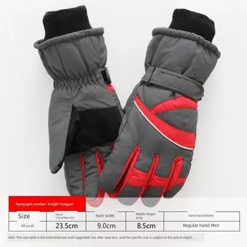 Cotton Gloves Men s Winter Thickened Fleece-lined Warm-Keeping and Cold-Proof Outdoor Skiing Cycling Riding Motorcycle Windproof Waterproof Non Slip Men s regular Code-dark gray-Red All yards
