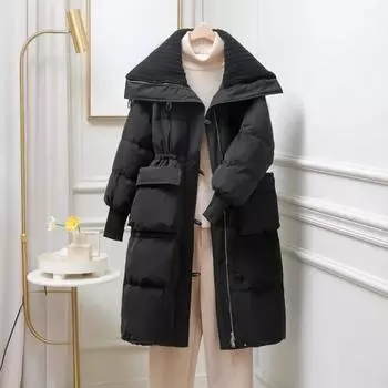 Cotton Jacket for Women In Winter, Mid Length Fashionable Design, Cotton Jacket Over Knee Length, Large Lapel Cotton Jacket S розовый