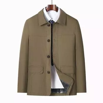 Хлопковая куртка мужская весенне-осенняя куртка с лацканами, повседневная деловая куртка на пуговицах 175