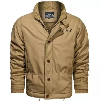 Cotton Jacket Men s Winter Thickened Fur Collar Plush Tooling Bomber Jacket Casual Large Size Men s Clothing M