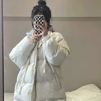 Хлопковая куртка женская куртка корейская версия короткая куртка для маленьких мужчин большого размера в гонконгском стиле свободная куртка-пуховик для студентов S белый