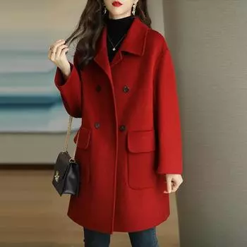 Cotton Lapel Woolen Coat Women s New Autumn and Winter Thickened Korean Version Slim and Thin Medium and Long Woolen Coat M