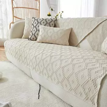 Cotton Line Sofa Cover Solid Color Non-slip Couch Cushion Four Seasons Universal Sofa Mat Simple Sofa Slipcover Living Room 70x70cm 1pcs