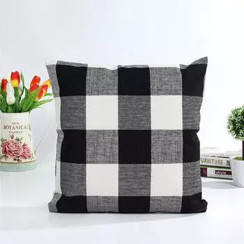 Cotton Linen Lattice Throw Pillow Case Cushion Cover Case Sofa Decor Bedroom Black White