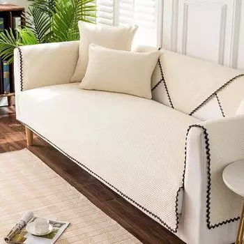 Cotton Linen Sofa Cushion All Year Round Courtyard Minimalist Modern Non-Slip Fabric Linen New Chinese Solid Wood Affordable Luxury Style Cushion Rice white-lace 45*45 pillow case