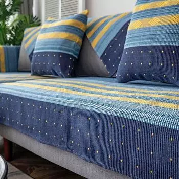 Cotton Linen Sofa Cushion Four Seasons Simplicity Modern Universal Seat Cushions Coarse Cloth Non Slip Linen Solid Wood Covers Cover Cloth Blue star hem 70 * 70cm