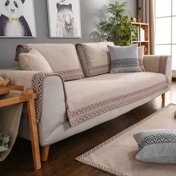 Cotton Linen Solid Wood Leather Sofa Cushion All Year Round Neutral Chinese Anti-Slip Sofa Slipcover Sets Modern Minimalist Fabric Linen Full Covered Modern Chinese-Khakis 70*70cm