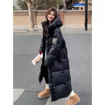 Cotton-padded Jacket Women s Winter New Long Over-the-knee Cotton-padded Coat Thickened Loose Cotton-padded Jacket S