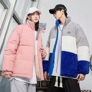 Свободное зимнее мужское пальто с хлопковой подкладкой, новое, двухстороннее, модное и повседневное, воротник-стойка, универсальное M