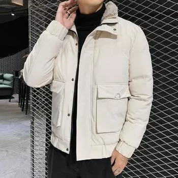 Cotton-padded Men s Jacket Winter New Korean Style Trendy Thickened Cotton-padded Jacket Workwear Winter Fur Collar Down-padded Jacket M