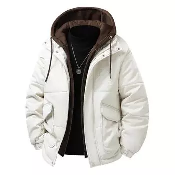 Cotton Padded Winter Men s Loose and Thick Warm PU Leather Hooded Fake Two-piece Cotton Padded Men s Clothing XXXXXL