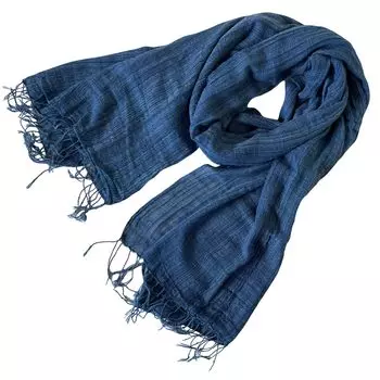 cotton plain [Chara] Indigo-dyed, hand-dyed stole/shawl, large, синий