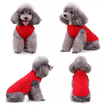 Cotton Plain Dog Shirts Blank Clothes Puppy Vest Sleeveless Costumes Breathable Apparel Outfits for Small Medium Dogs and Cats XS красный