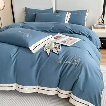 Cotton Polished 4Pcs Set, Autumn And Winter Thickened Quilt Cover, Pure Cotton Bed Sheet, Mattress Light Luxury Bedding 4 1.5m bed sheet 4pc