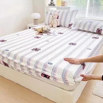 Cotton Printed Cartoon Item Sheet Protector Soft and Comfortable Mattress Cover 360 Degree Wrap with Elastic Bed Hat 180 200x220 Only 2 pillowcases