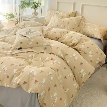 Cotton Pure Cotton Four-Piece Set Class A Maternal And Infant Grade Double-Layer Yarn Four-Piece Set Bed Sheet Mattress Bedding 0.9m bed sheet three-piece set 1.5 * 2.0 quilt