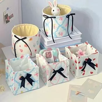 Cotton Quilted Storage Basket Ins Style Sundries Organizer Durable Square Storage Basket for Home Round-Style C