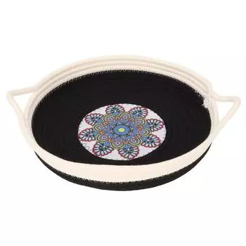 Cotton Rope Woven Cat Bed Simple Hand Woven Double Sided Cat Bed Basket for All Seasons Black чёрный