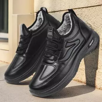 Cotton shoes men s new winter polyurethane lightweight cotton boots piled thickened thermal leather boots casual middle-aged and elderly dad shoes 39