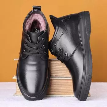 Cotton shoes men s winter middle-aged and elderly velvet warm leather shoes thickened wool non-slip casual trend high-top dad shoes 38