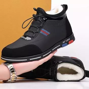 Cotton shoes men s winter thickened wool high-top velvet warm men s cotton leather shoes fur integrated large size winter shoes 38