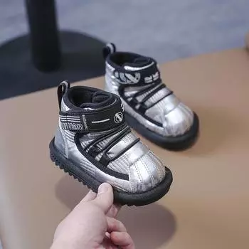 Cotton shoes soft soled walking shoes with plush boots 15 серебряный