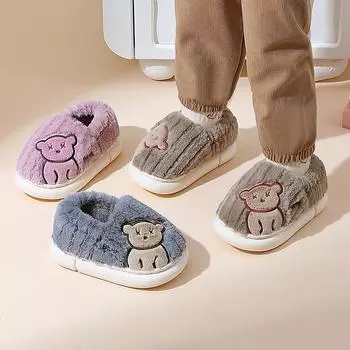 cotton shoes winter boys and girls home indoor warm cotton slippers medium and older cute outer hair shoes 14-15 (shoe inner length 14cm) светло-коричневого