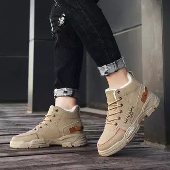 Cotton shoes Winter men s shoes High top Martin boots Bumblebee tooling boots Large size medium top fashion trendy shoes Men s boots trendy shoes 39