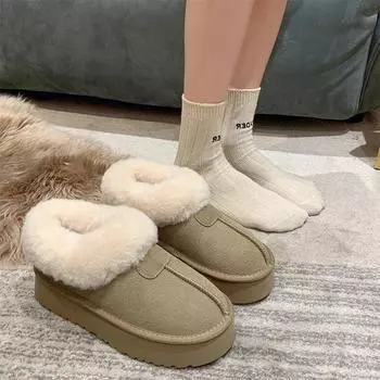 Cotton shoes women s autumn and winter new snow boots piled thickened warm non-slip retro lamb wool shoes 35