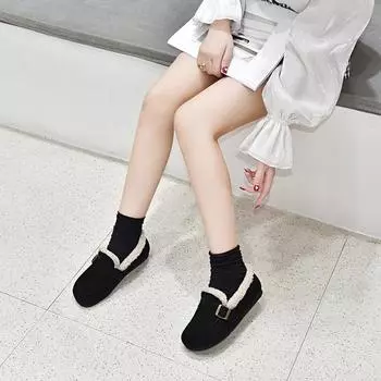 Cotton shoes women s new plush shoes, belt buckle buns shoes, flat bottom ladyshoes women 34