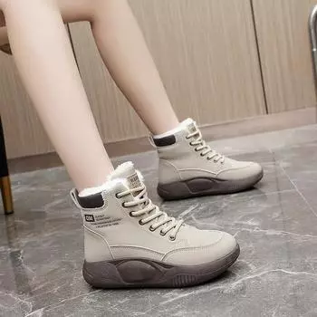 Cotton shoes women s velvet thickened winter wear 2024 new cold-proof and warm thick-soled high-top casual sports snow boots 35 хаки
